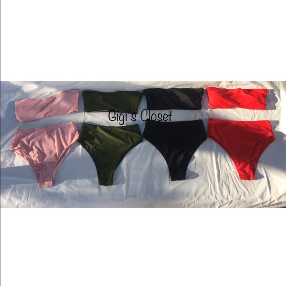 Bandeau Bikini High Waisted RED - Picture 5 of 8